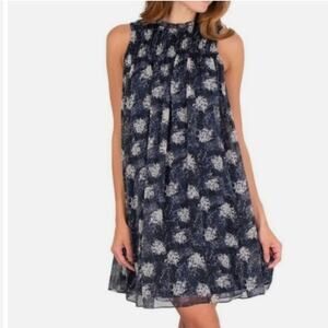 JOIE Women’s Blue and Black Fern Print Sleeveless Trapeze Mini Dress